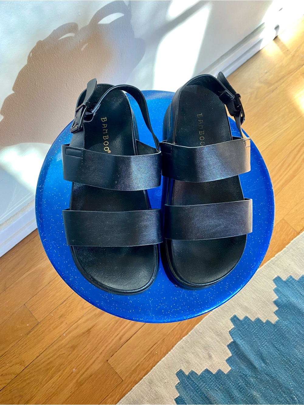 Black Wide-Strap Platform Sandals